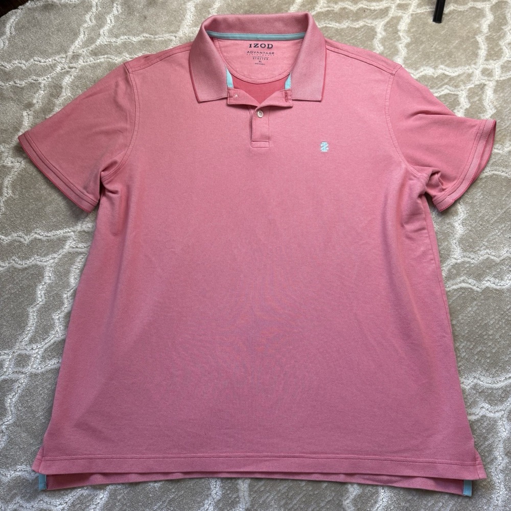 IZOD Polo Shirt Men's Size XL Coral Short Sleeve Regular-Fit Collar‎ Stretch